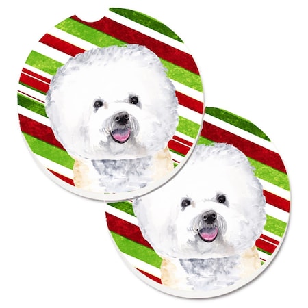 Carolines Treasures Bichon Frise Candy Cane Holiday Christmas Cup Holder Car Coaster, 2PK SC9322CARC